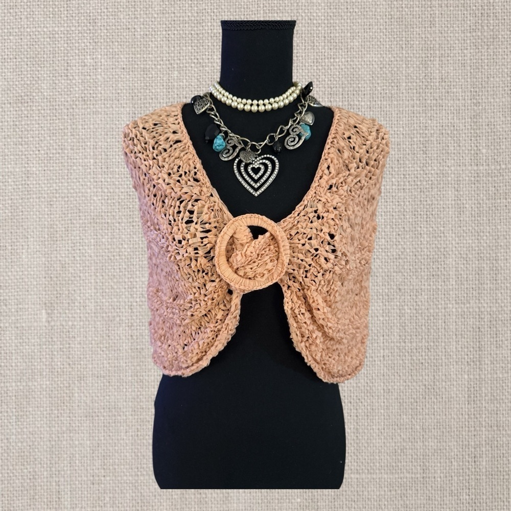 Vintage Anne Klein Crochet/Knit Shrug or Bolero Peach/Blush